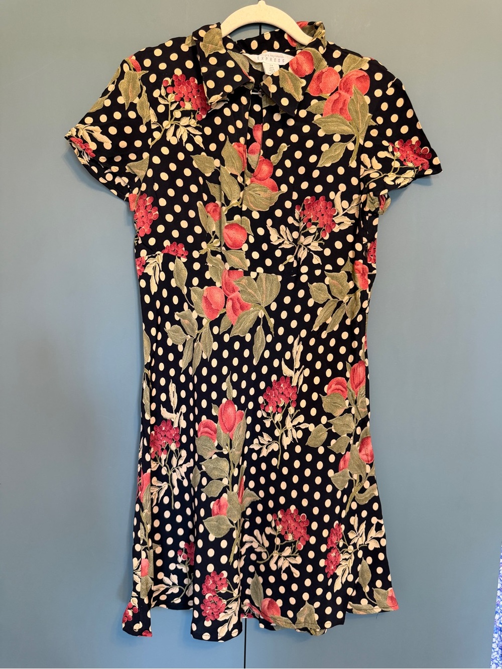 Vintage 90s Express rayon polka dots floral dress size s
